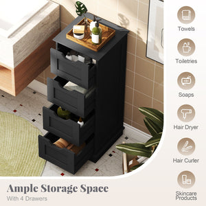 Bathroom Storage Cabinet with Cutout Handles and 4 Drawers-Black view 9