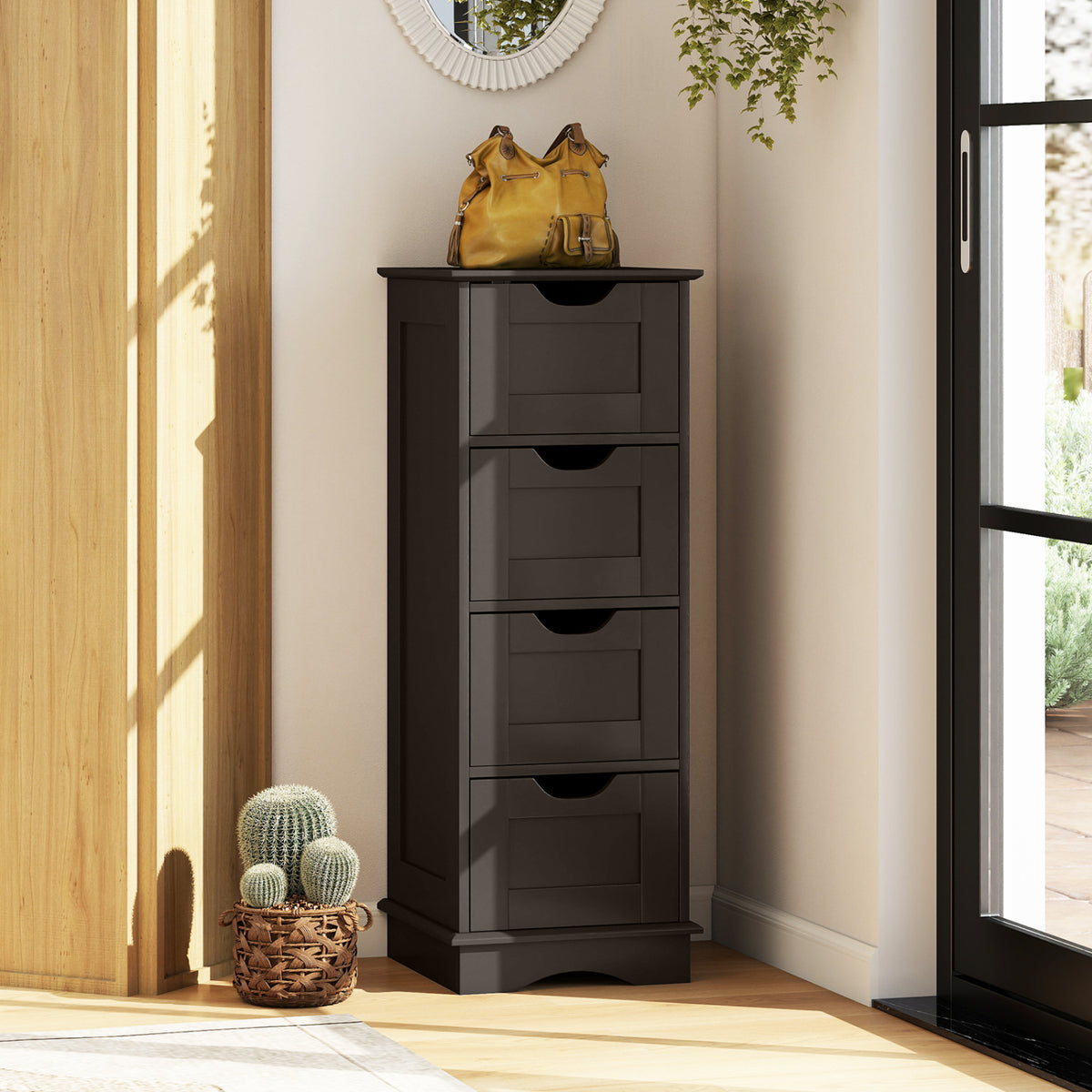 Bathroom Storage Cabinet with Cutout Handles and 4 Drawers-Brown view 2
