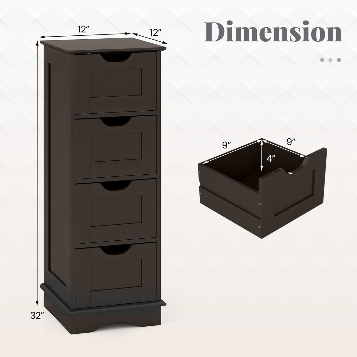 Bathroom Storage Cabinet with Cutout Handles and 4 Drawers-Brown view 5