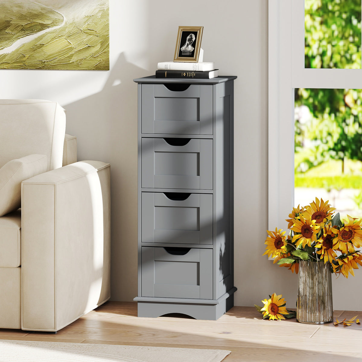 Bathroom Storage Cabinet with Cutout Handles and 4 Drawers-Gray view 3