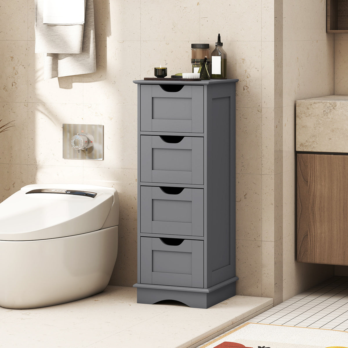 Bathroom Storage Cabinet with Cutout Handles and 4 Drawers-Gray view 6