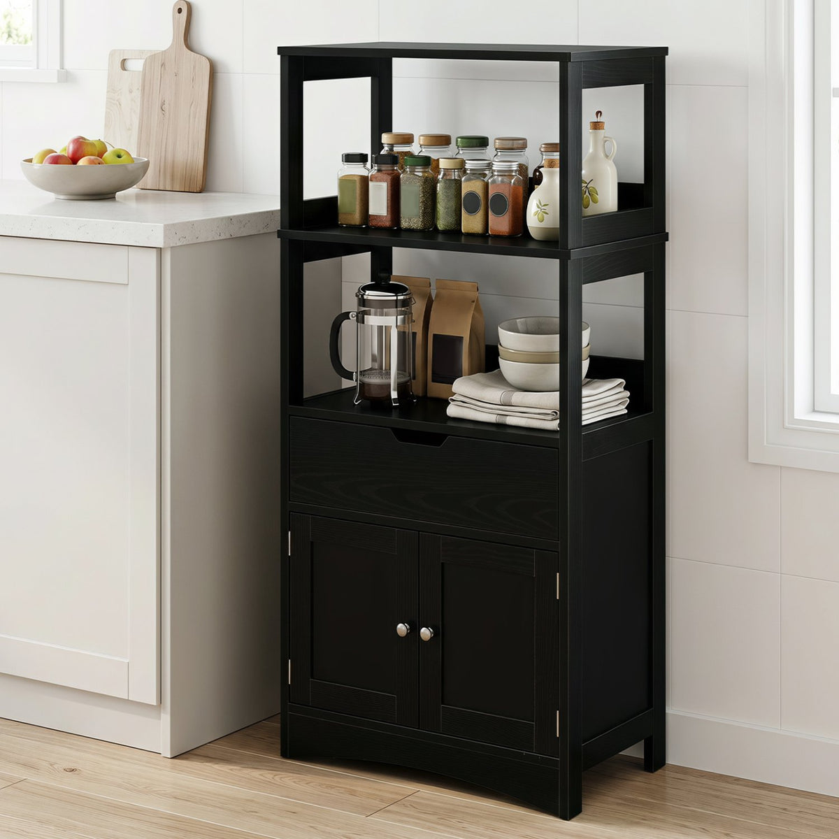 Bathroom Storage Cabinet with Drawer and Shelf Floor Cabinet-Black view 3