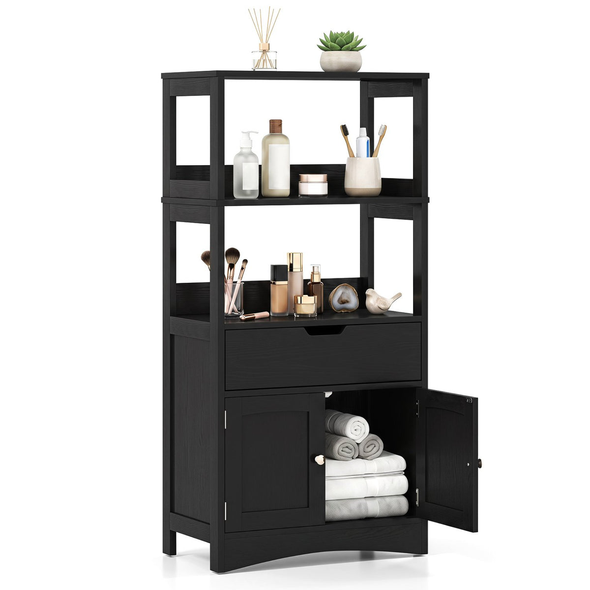 Bathroom Storage Cabinet with Drawer and Shelf Floor Cabinet-Black view 4