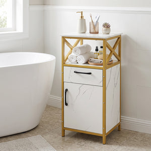 Bathroom Storage Cabinet with Drawer Single Door and Open Shelf-White view 2