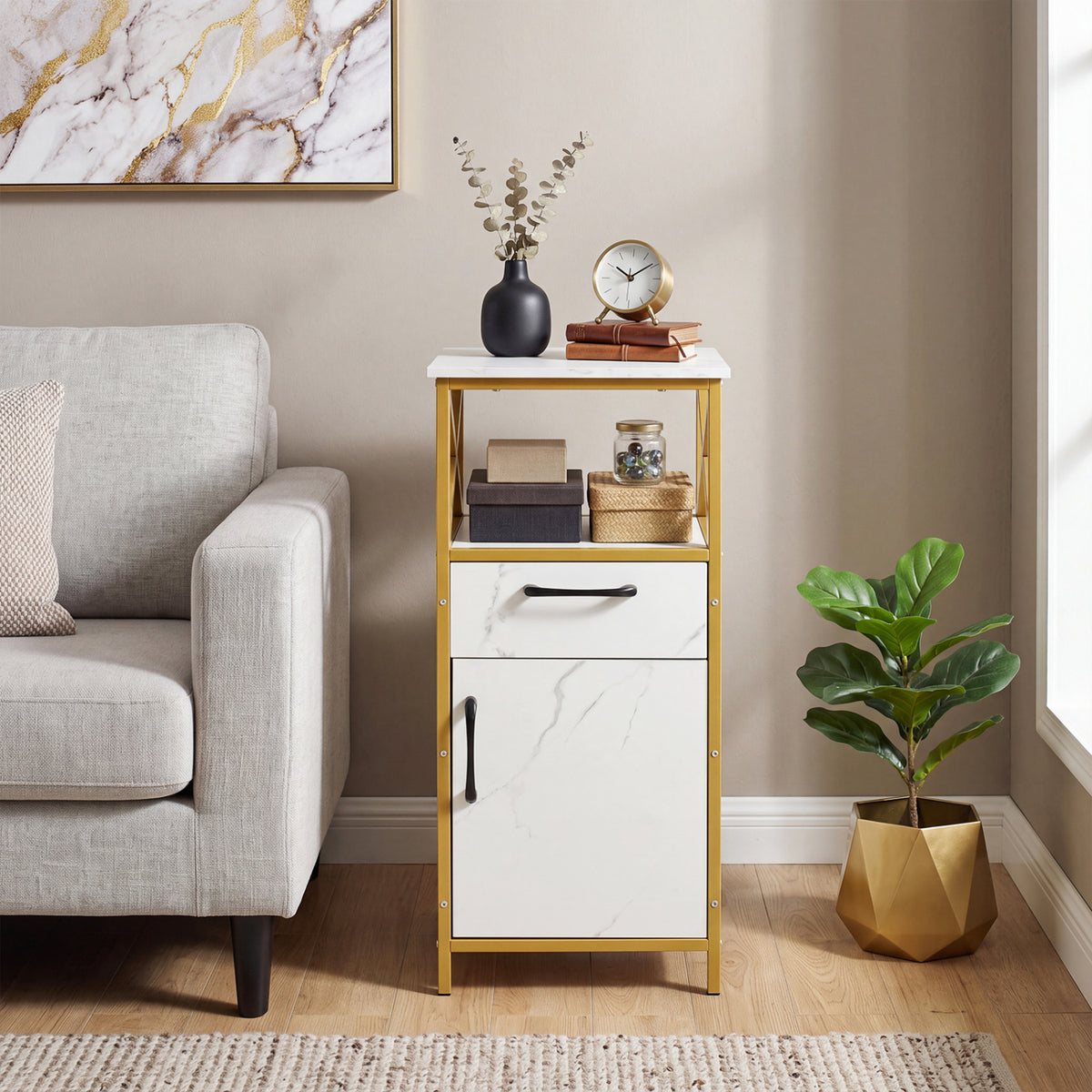 Bathroom Storage Cabinet with Drawer Single Door and Open Shelf-White view 6