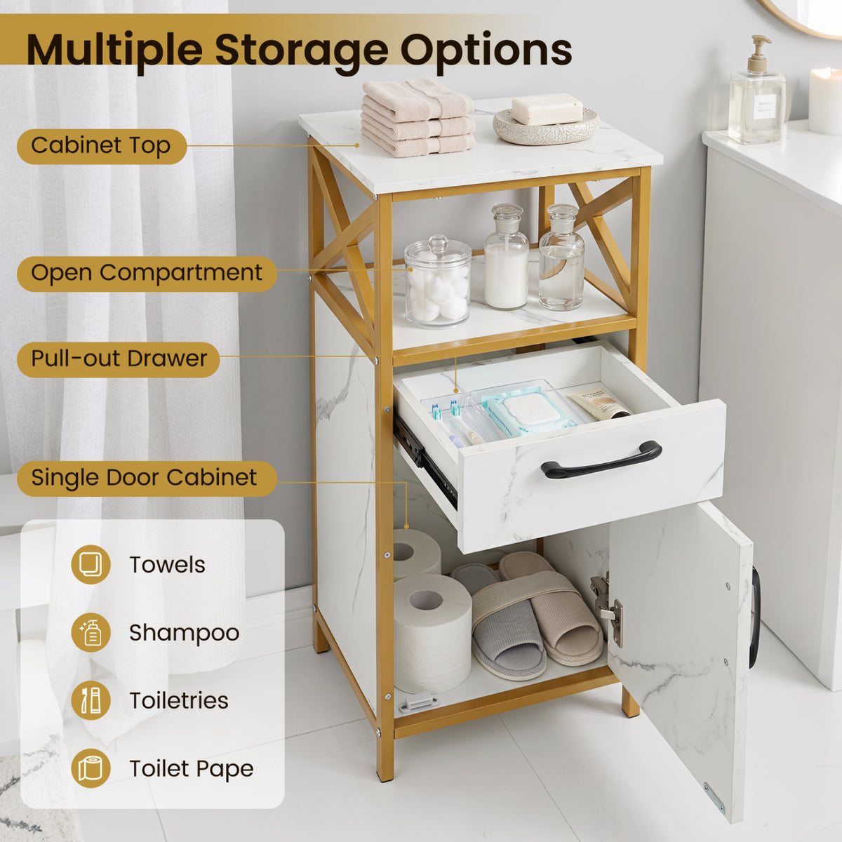 Bathroom Storage Cabinet with Drawer Single Door and Open Shelf-White view 8
