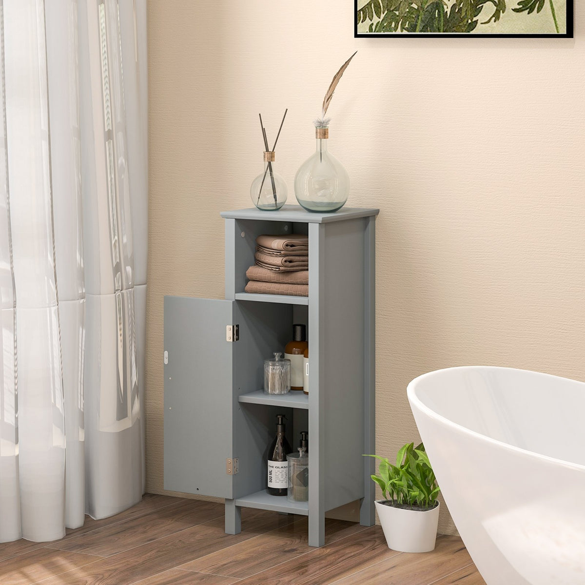 Bathroom Storage Organizer with 2-Tier Cabinet-Gray view 2