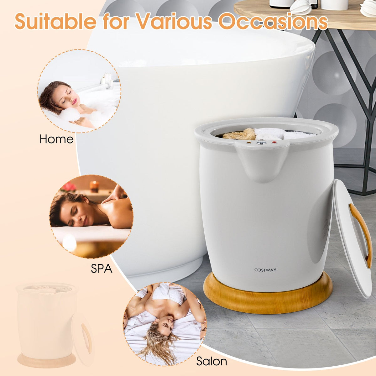 Bathroom Towel Warmer Bucket with Fragrance Holder and Auto Shut-Gray view 4