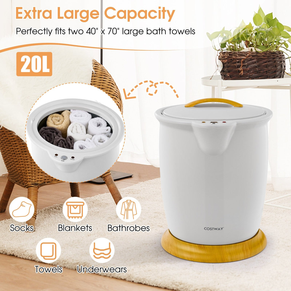 Bathroom Towel Warmer Bucket with Fragrance Holder and Auto Shut-Gray view 8