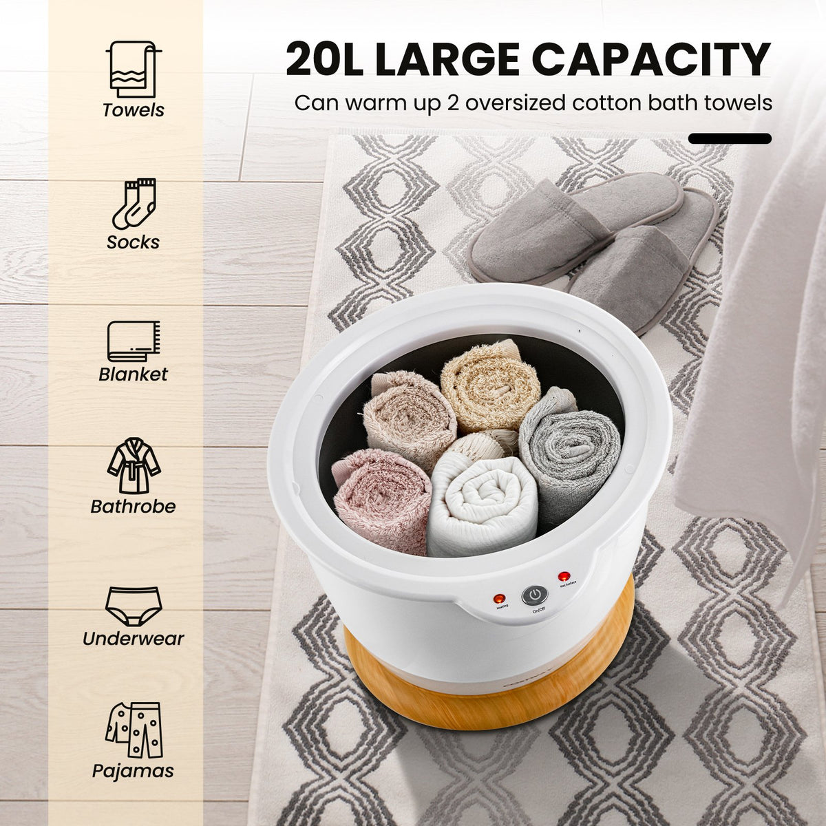 Bathroom Towel Warmer Bucket with Fragrance Holder and Auto Shut-White view 8