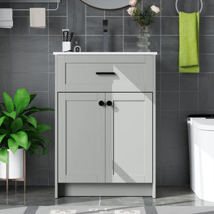 Bathroom Vanity Unit with Basin and 2 Doors-Gray view 6