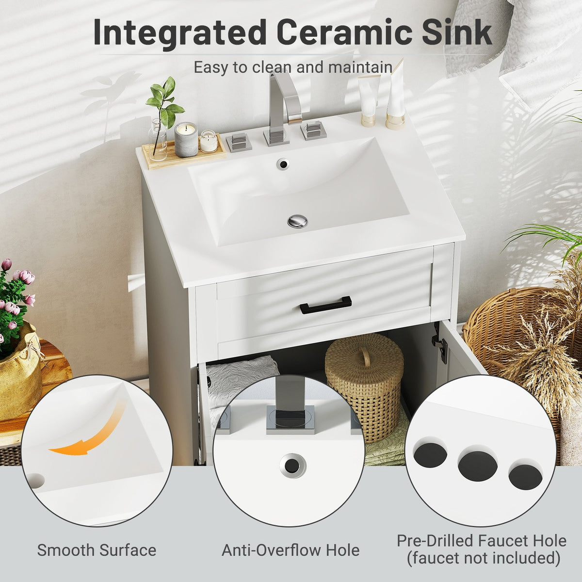 Bathroom Vanity Unit with Basin and 2 Doors-Gray view 8