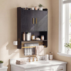 Bathroom Wall Cabinet Wall Mounted Medicine Cabinet with Towel Bars-Black view 2