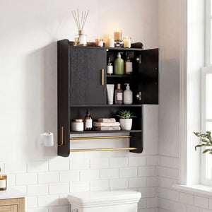 Bathroom Wall Cabinet Wall Mounted Medicine Cabinet with Towel Bars-Black view 3