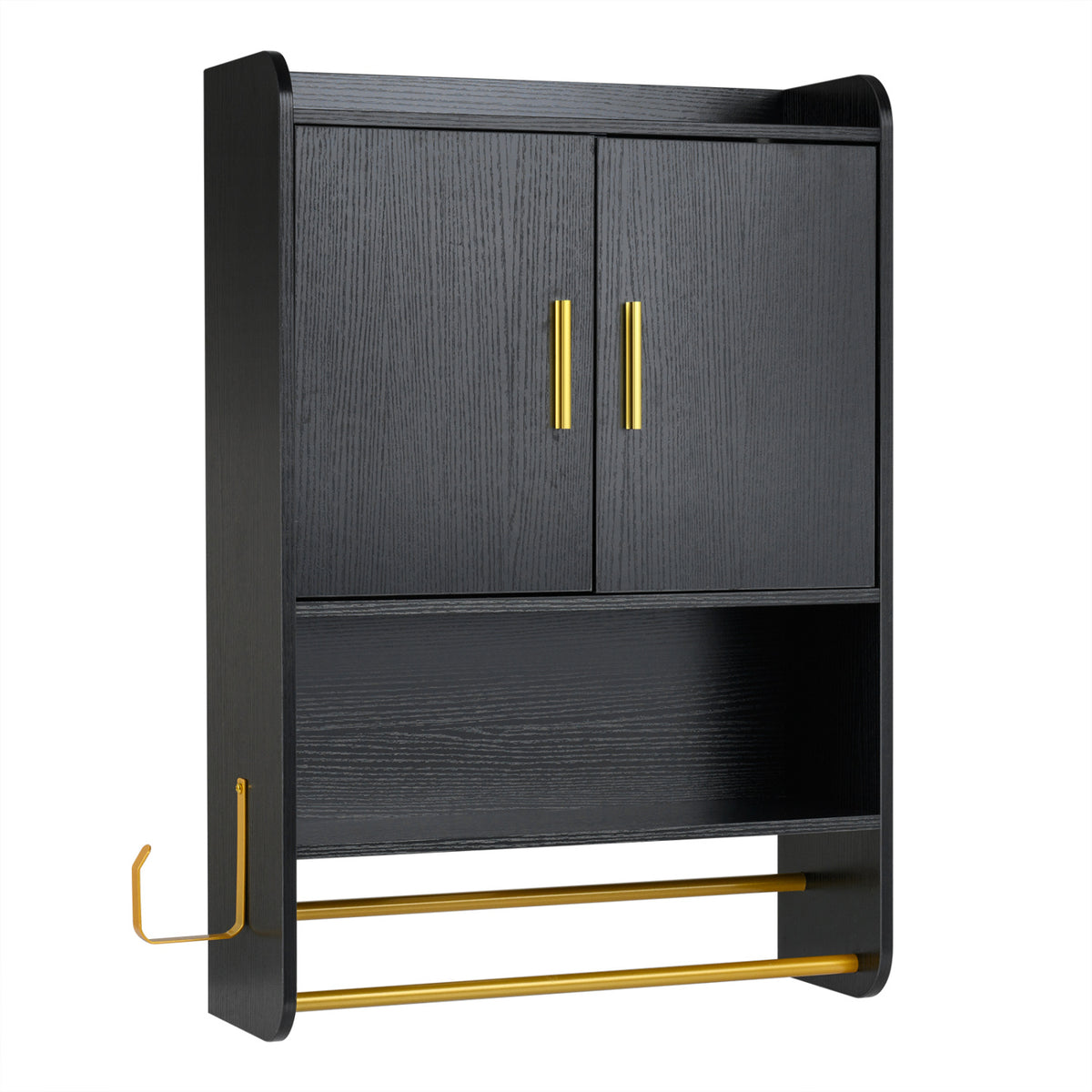 Bathroom Wall Cabinet Wall Mounted Medicine Cabinet with Towel Bars-Black view 4
