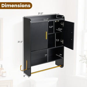 Bathroom Wall Cabinet Wall Mounted Medicine Cabinet with Towel Bars-Black view 5