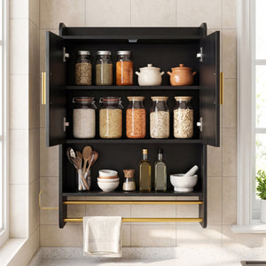 Bathroom Wall Cabinet Wall Mounted Medicine Cabinet with Towel Bars-Black view 6