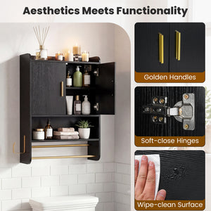 Bathroom Wall Cabinet Wall Mounted Medicine Cabinet with Towel Bars-Black view 7