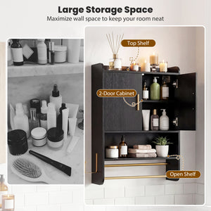 Bathroom Wall Cabinet Wall Mounted Medicine Cabinet with Towel Bars-Black view 8