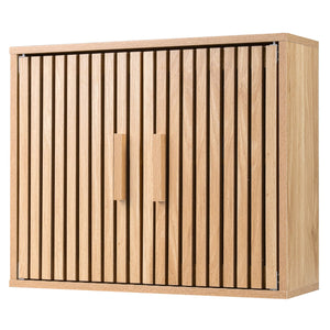 Bathroom Wall Cabinet with 2 Slatted Doors and 3-Level Adjustable Shelves-Natural view 4