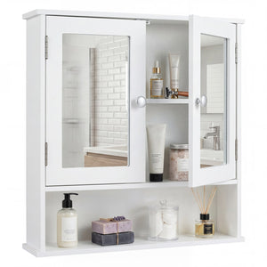 Bathroom Wall Mount Mirror Cabinet Organizer-White