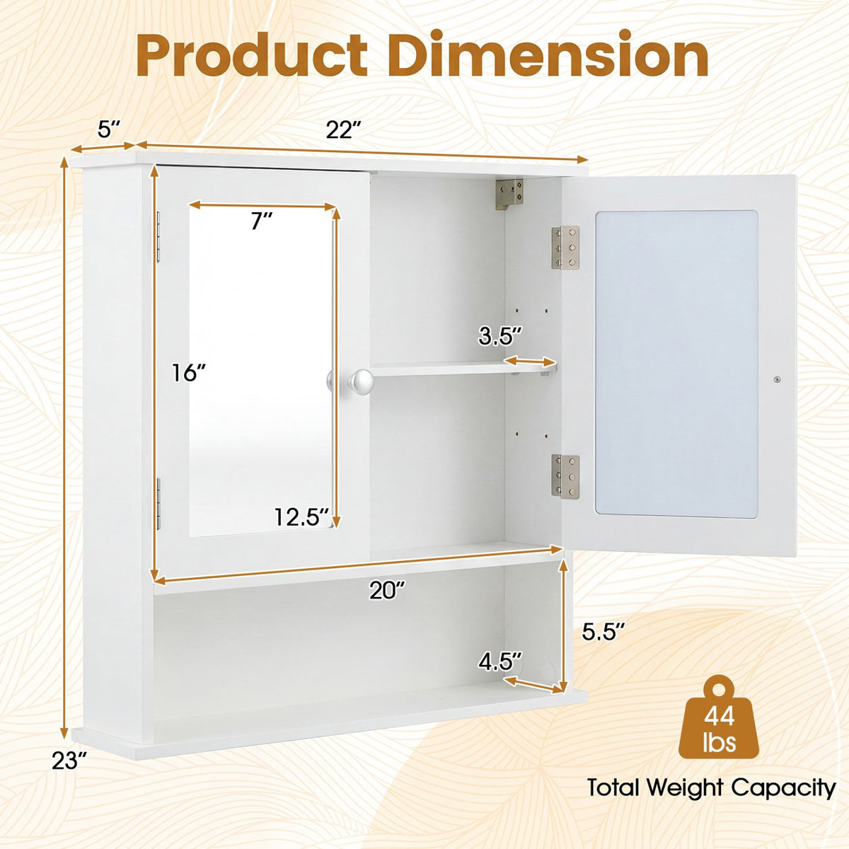 Bathroom Wall Mount Mirror Cabinet Organizer-White view 5