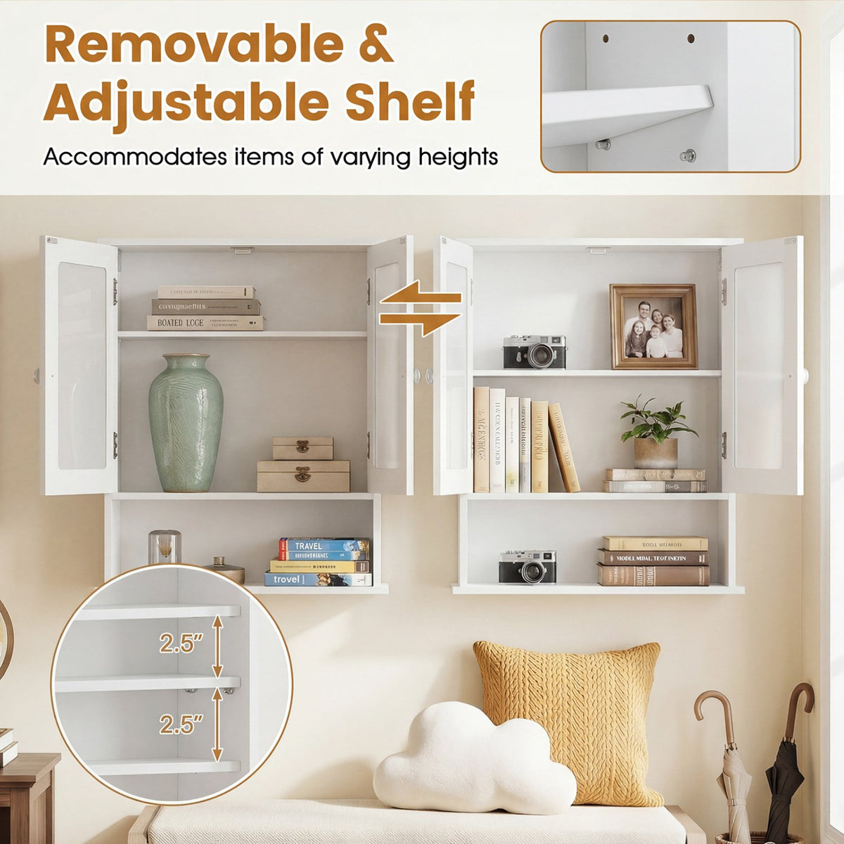 Bathroom Wall Mount Mirror Cabinet Organizer-White view 9