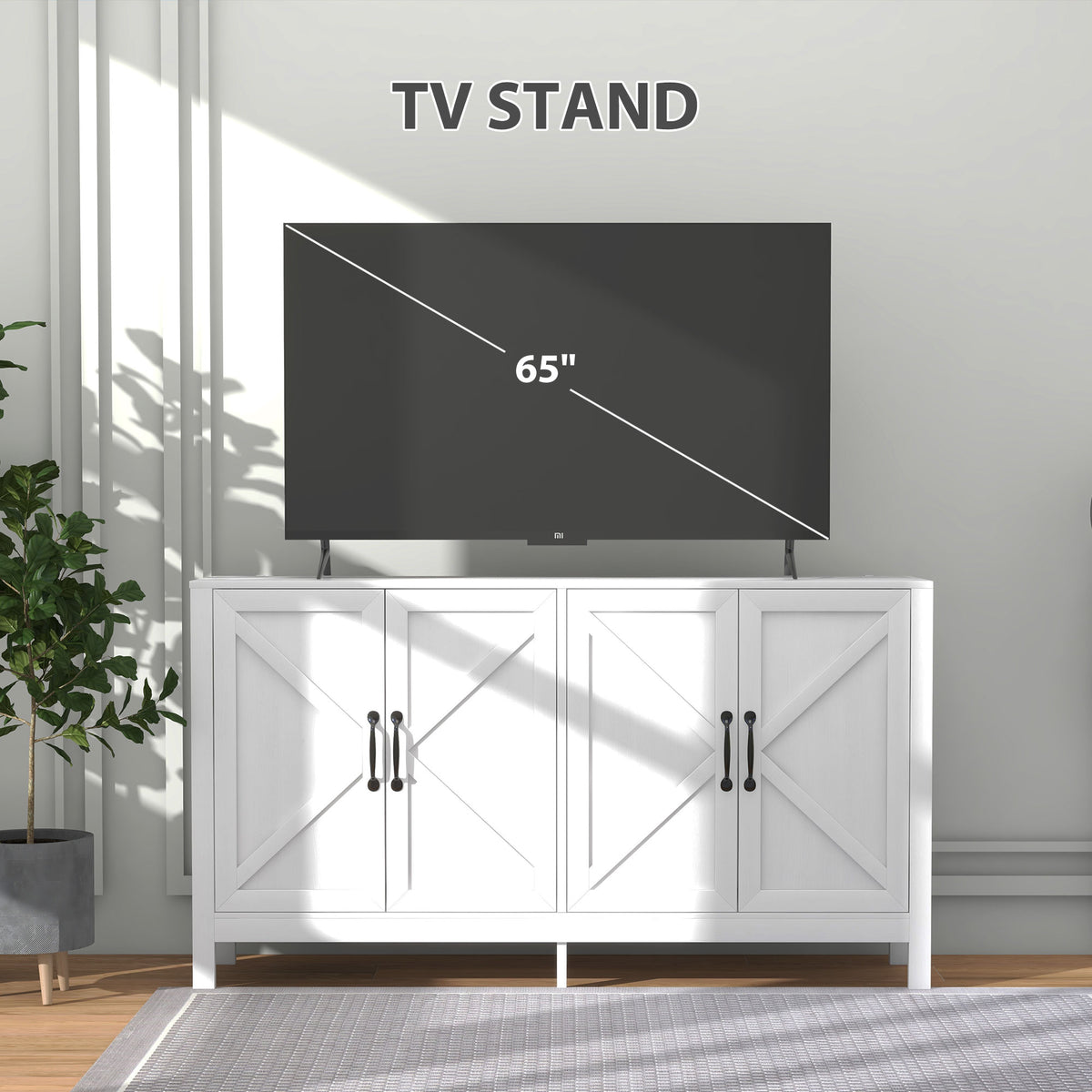 Sideboard Buffet, Storage Cabinet with Barn Door and Adjustable Shelf, TV Stand for TVs up to 65 Inches, Black Oak