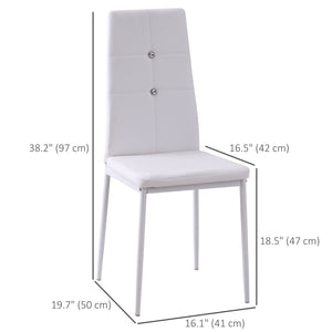 Set of 4 Modern Style Dining Chairs, Button Tufted High Back Side Chairs with Upholstered Seat, Steel Legs, White