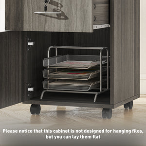 24" Filing Cabinet with Open Compartment, Lockable Drawer and Wheels, Home Office Storage Cabinet, Distressed Grey