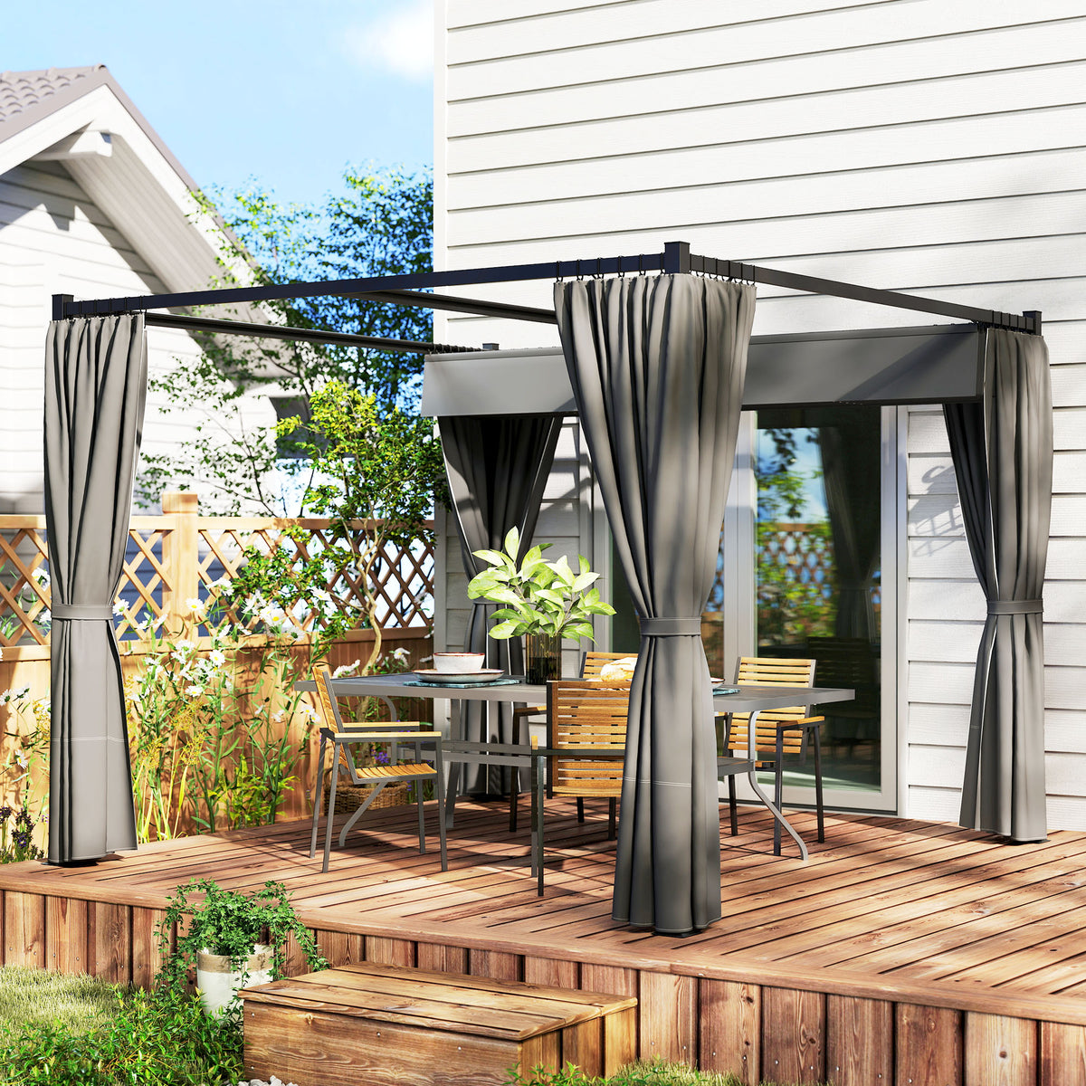 10' x 10' Retractable Pergola Canopy with Sidewalls, Metal Outdoor Gazebo Sun Shade Shelter, Beige – view 13