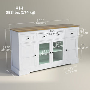 Dining Room Sideboard Buffet Cabinet with Storage, Coffee Bar Cabinet with Glass Doors and Adjustable Shelves, Weathered Grey Oak