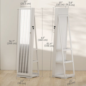 360° Swivel Jewelry Armoire, Lockable Mirror Jewelry Cabinet with Built-In Small Mirror, White – view 2