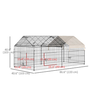 Pet Playpen with Roof, Metal Guinea Pig Cage, Rabbit Pen, Chicken Coop Run, Catio Cat Enclosure with Cover, Doors, Indoor Outdoor for Small Animals, 87" x 41" x 41", Cream