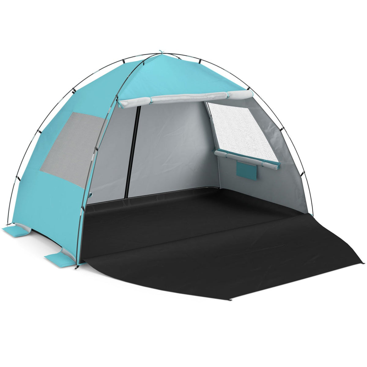 Beach Tent Sun Shelter with Canopy with Extended Floor and Vent Windows-Blue