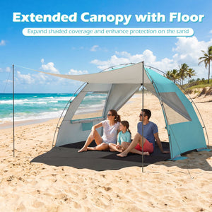 Beach Tent Sun Shelter with Canopy with Extended Floor and Vent Windows-Blue view 2