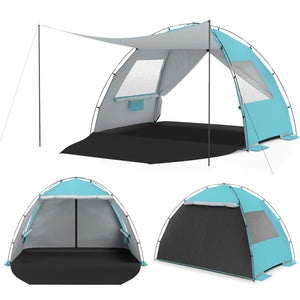 Beach Tent Sun Shelter with Canopy with Extended Floor and Vent Windows-Blue view 3