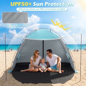 Beach Tent Sun Shelter with Canopy with Extended Floor and Vent Windows-Blue view 5