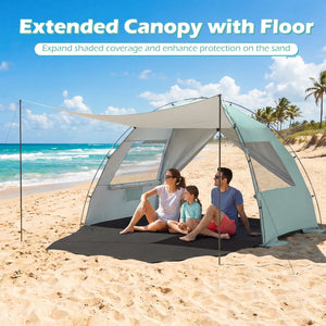 Beach Tent Sun Shelter with Canopy with Extended Floor and Vent Windows-Green view 2