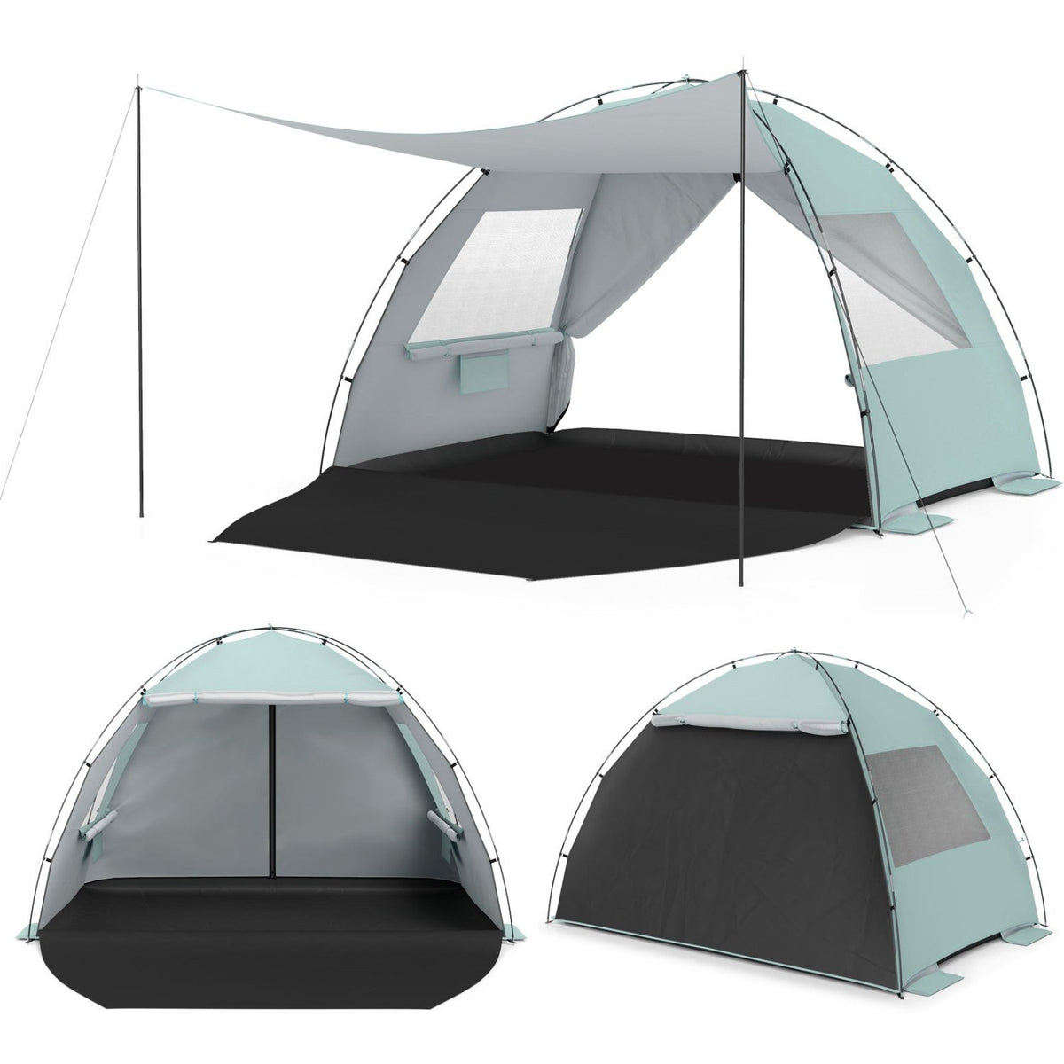 Beach Tent Sun Shelter with Canopy with Extended Floor and Vent Windows-Green view 3