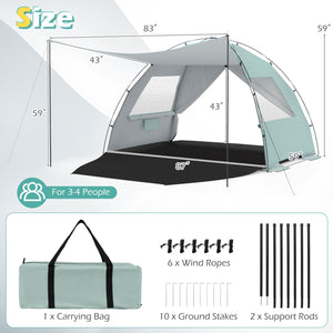 Beach Tent Sun Shelter with Canopy with Extended Floor and Vent Windows-Green view 4