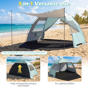 Beach Tent Sun Shelter with Canopy with Extended Floor and Vent Windows-Green view 6