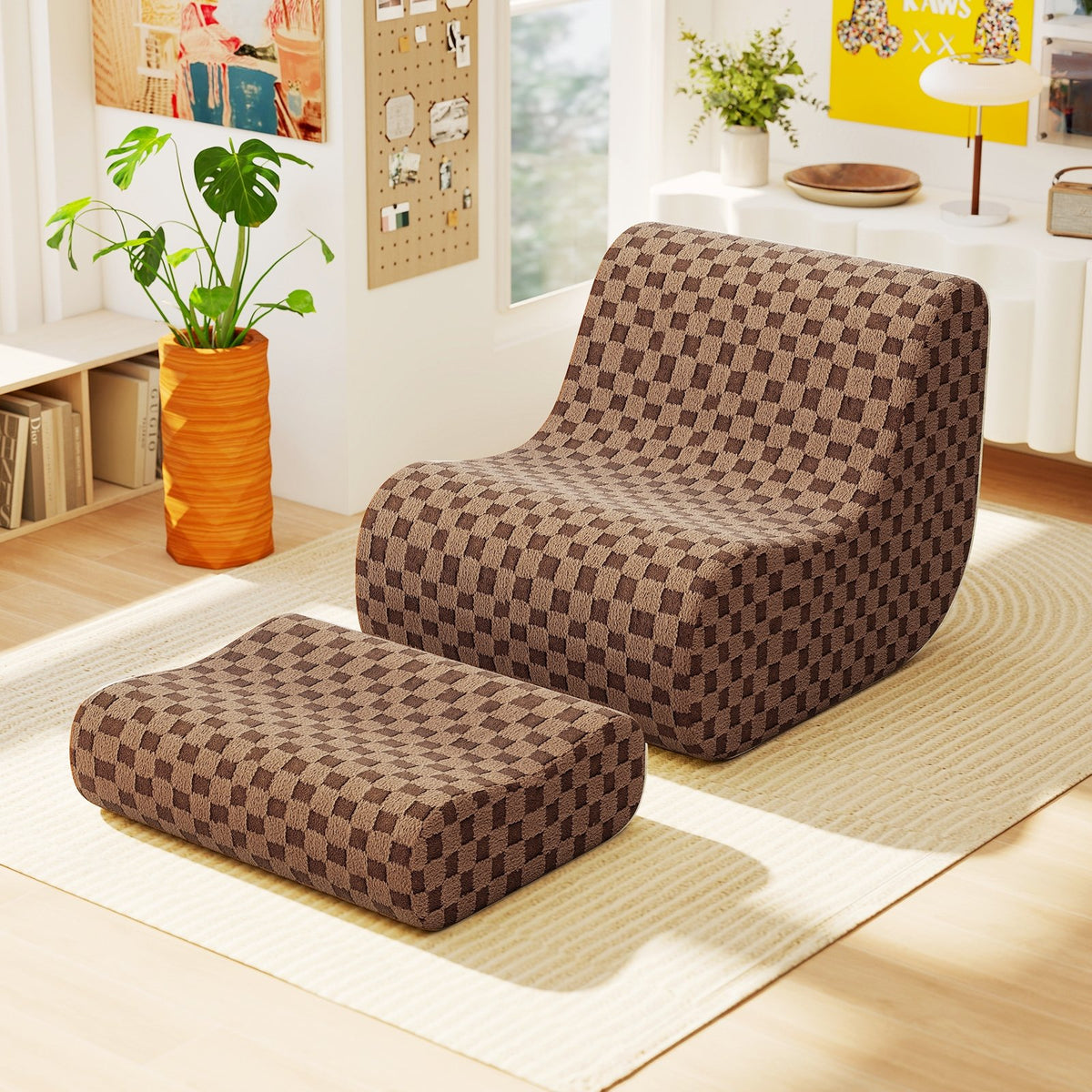 Bean Bag Chair with Ottoman and High Elasticity Sponge-Brown view 3