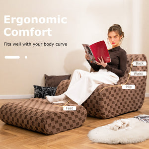 Bean Bag Chair with Ottoman and High Elasticity Sponge-Brown view 5