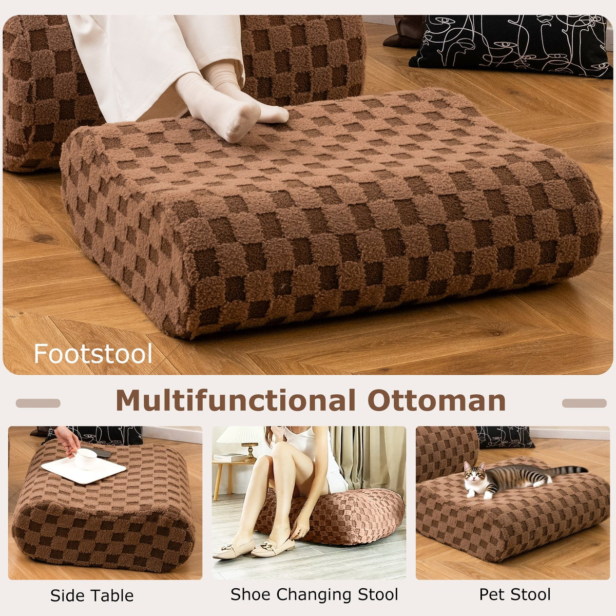 Bean Bag Chair with Ottoman and High Elasticity Sponge-Brown view 6