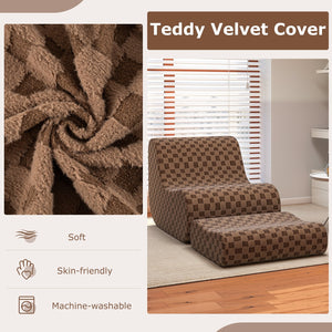 Bean Bag Chair with Ottoman and High Elasticity Sponge-Brown view 7
