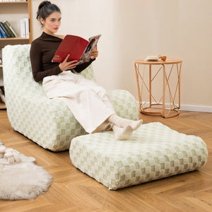 Bean Bag Chair with Ottoman and High Elasticity Sponge-Green view 2