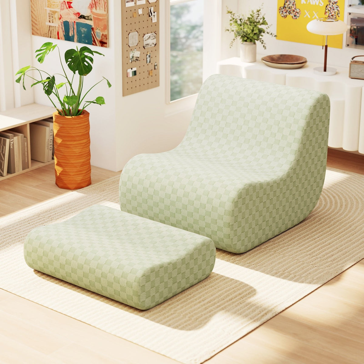 Bean Bag Chair with Ottoman and High Elasticity Sponge-Green view 3