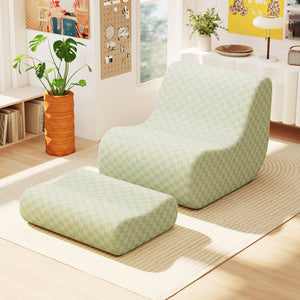 Bean Bag Chair with Ottoman and High Elasticity Sponge-Green view 3