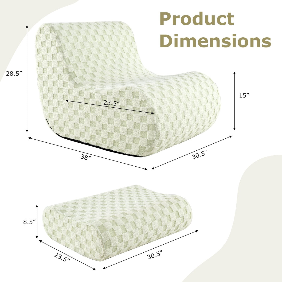 Bean Bag Chair with Ottoman and High Elasticity Sponge-Green view 4
